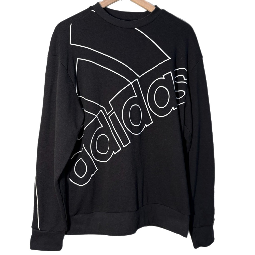Adidas Men’s Black Pullover Hoodie Sweatshirt Large White Logo Spell Out XL